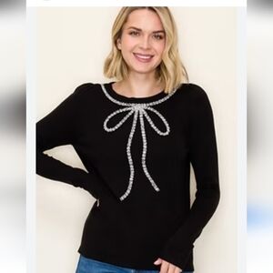 Staccato Black Long Sleeve Sweater with Rhinestone Bow